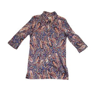 Chicos Dress Tunic‎ Womens 2 Paisley Print Multicolor 3/4 Sleeve Button-Up